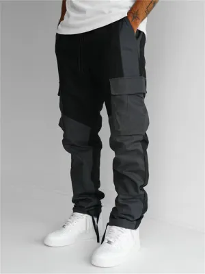 Men's Black Multi Pockets Patchwork Loose Cargo Pants