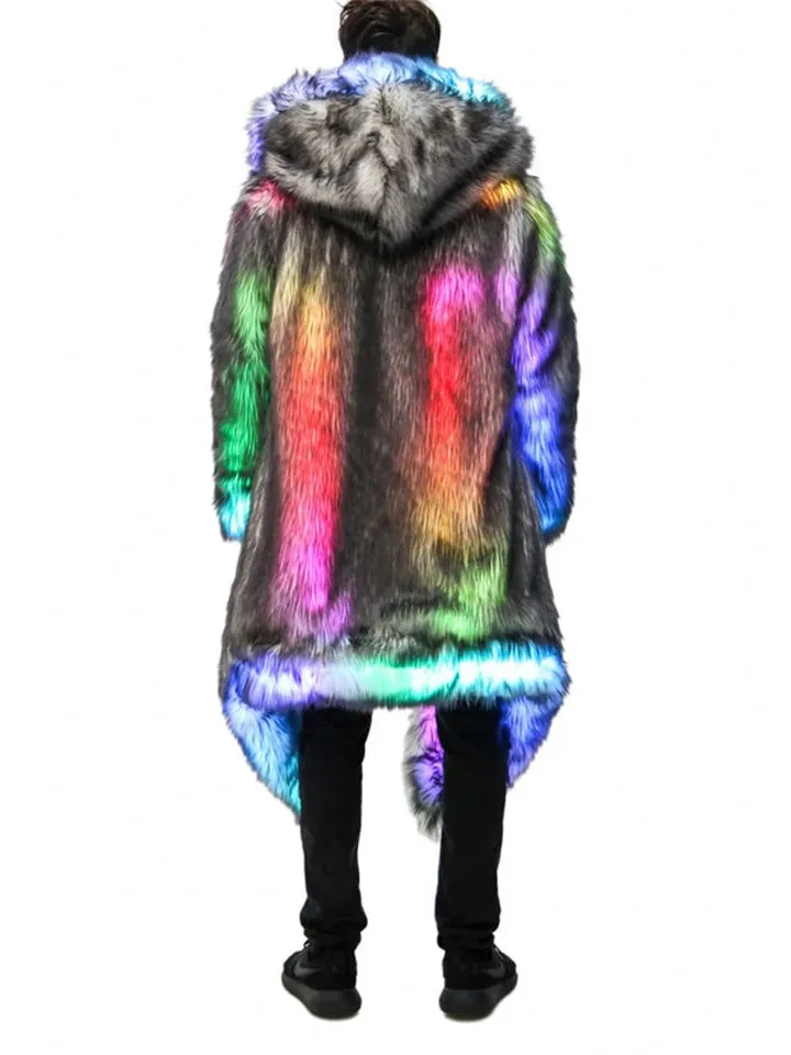 Men's Burning Man Music Festival Party LED Fake Fur Coat