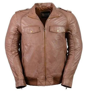 MEN'S CLASSIC BOMER BRN POLICE STYLE LEATHER JACKET WITH ELASTICS GREAT PRICE