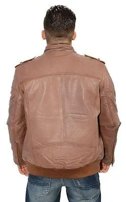MEN'S CLASSIC BOMER BRN POLICE STYLE LEATHER JACKET WITH ELASTICS GREAT PRICE