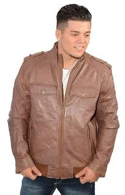 MEN'S CLASSIC BOMER BRN POLICE STYLE LEATHER JACKET WITH ELASTICS GREAT PRICE