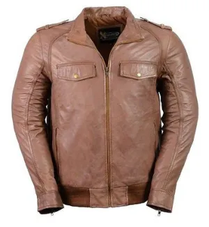 MEN'S CLASSIC BOMER BRN POLICE STYLE LEATHER JACKET WITH ELASTICS GREAT PRICE