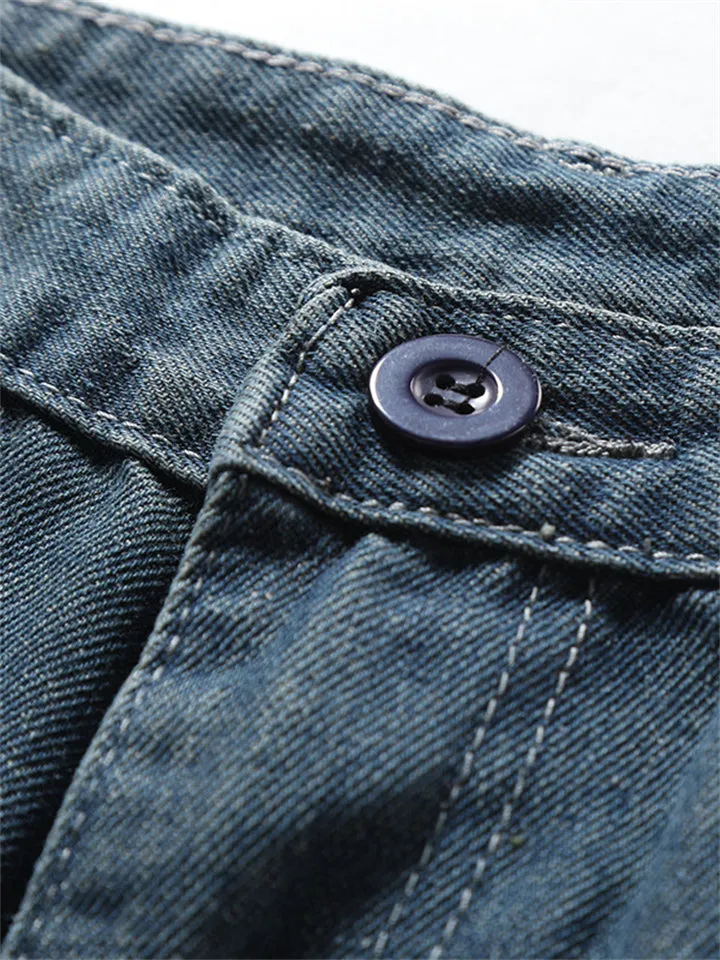 Men's Classic Straight Leg Mid Waist Cozy Office Blue Jeans