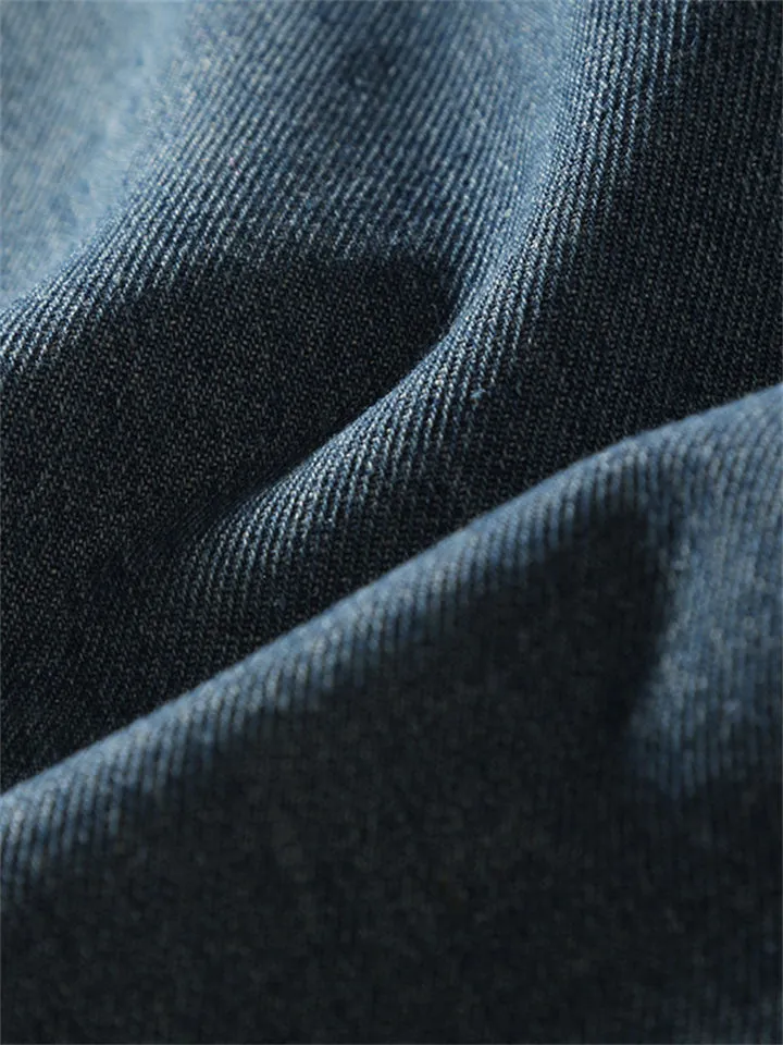 Men's Classic Straight Leg Mid Waist Cozy Office Blue Jeans