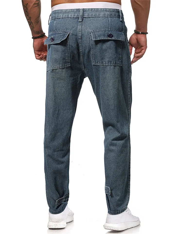 Men's Classic Straight Leg Mid Waist Cozy Office Blue Jeans
