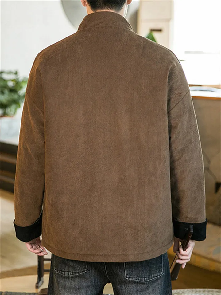 Men's Contrast Color Corduroy Chinese Cotton-padded Coat