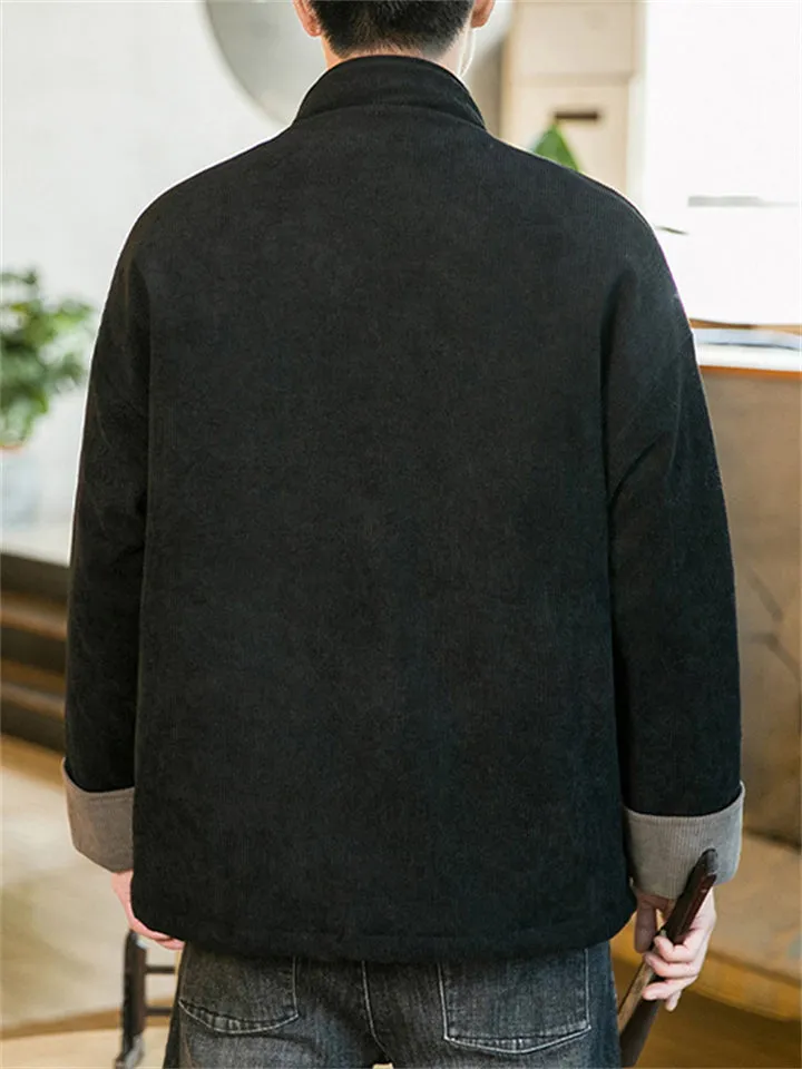 Men's Contrast Color Corduroy Chinese Cotton-padded Coat