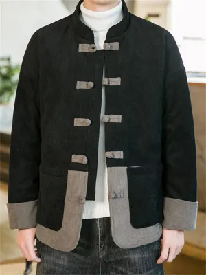 Men's Contrast Color Corduroy Chinese Cotton-padded Coat