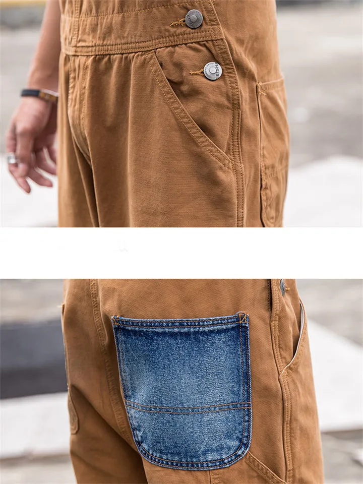 Men's Holiday Loose Straight-Leg Denim Overalls