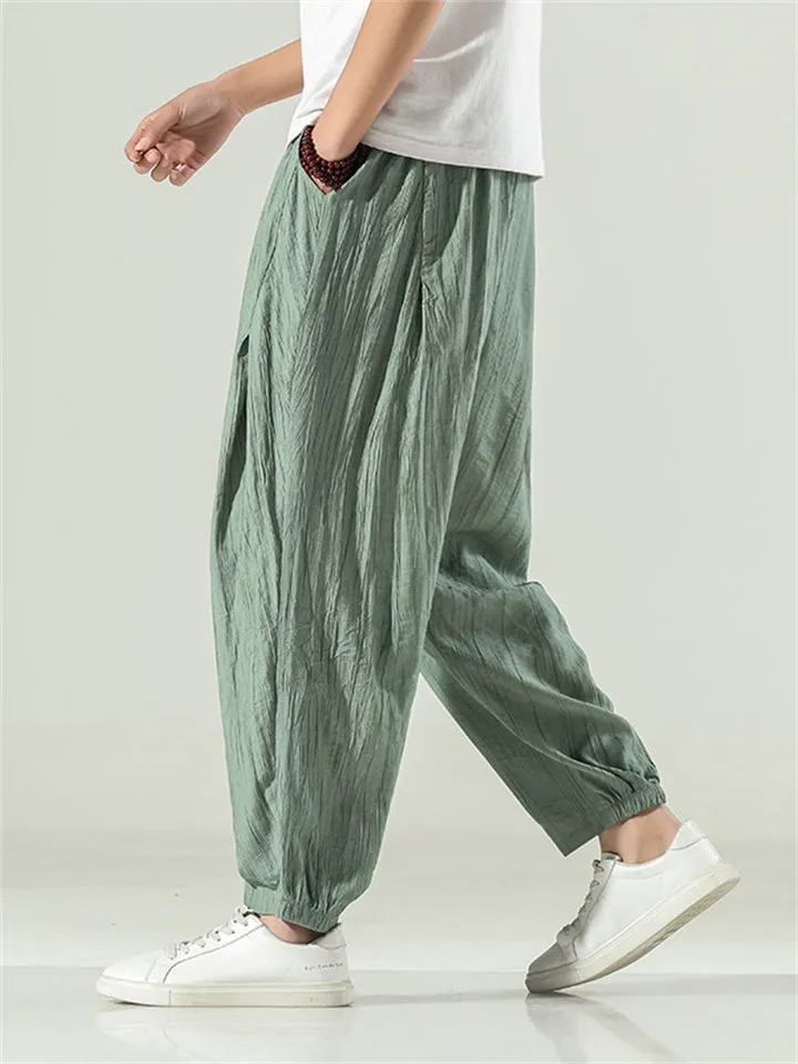 Men's Loose Drawstring Crease Design Ankle Tied Pants