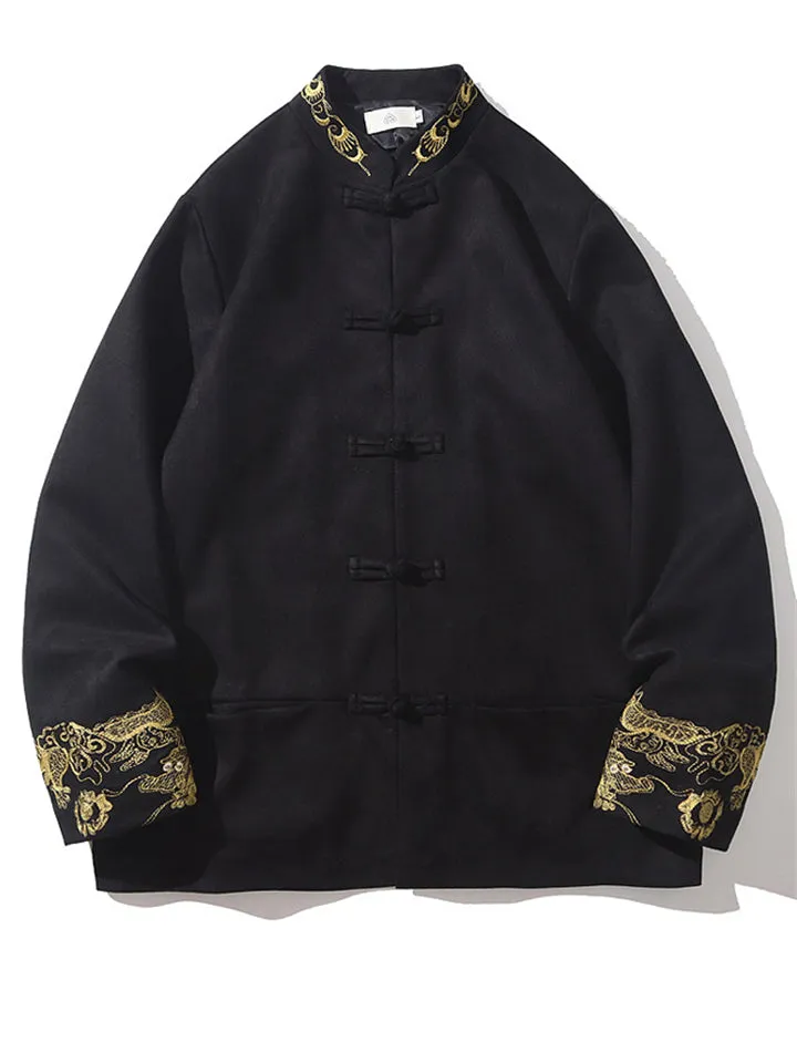 Men's Oriental Dragon Embroidery Knot Button Jackets