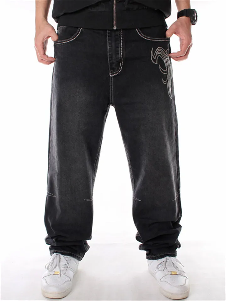 Men's Plus Size Street Style Embroidered Jeans