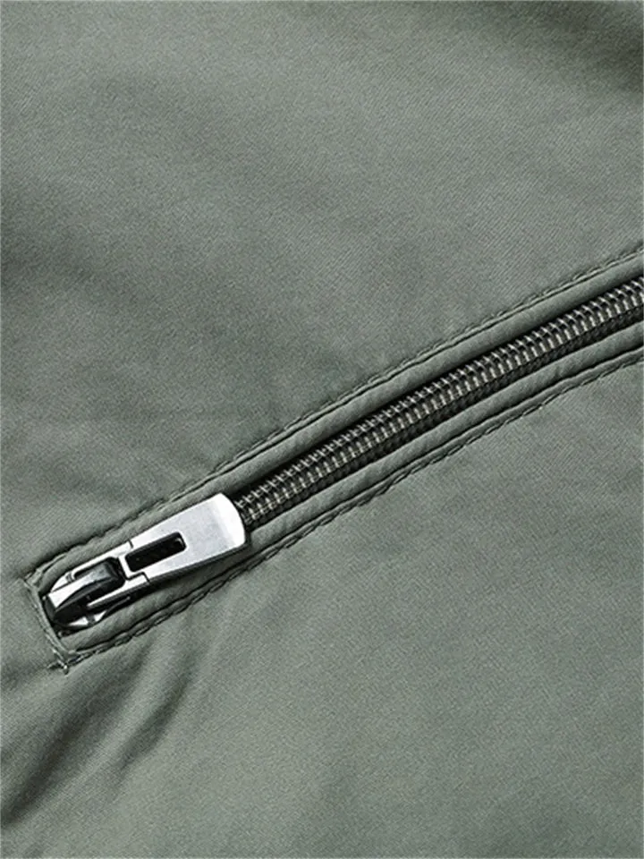 Men's Pure Cotton Stand Collar Anti-Theft Zipper Pocket Casual Jacket