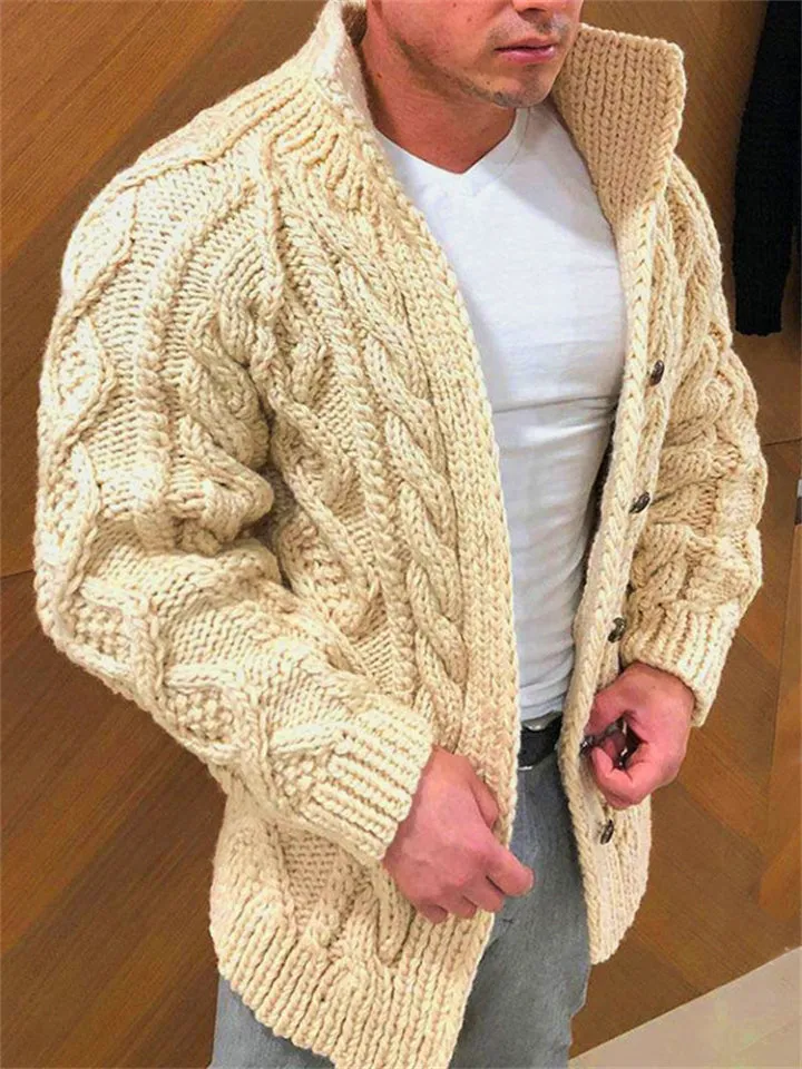 Men's Stand Collar Button Up Warm Knitted Sweater Cardigan for Winter