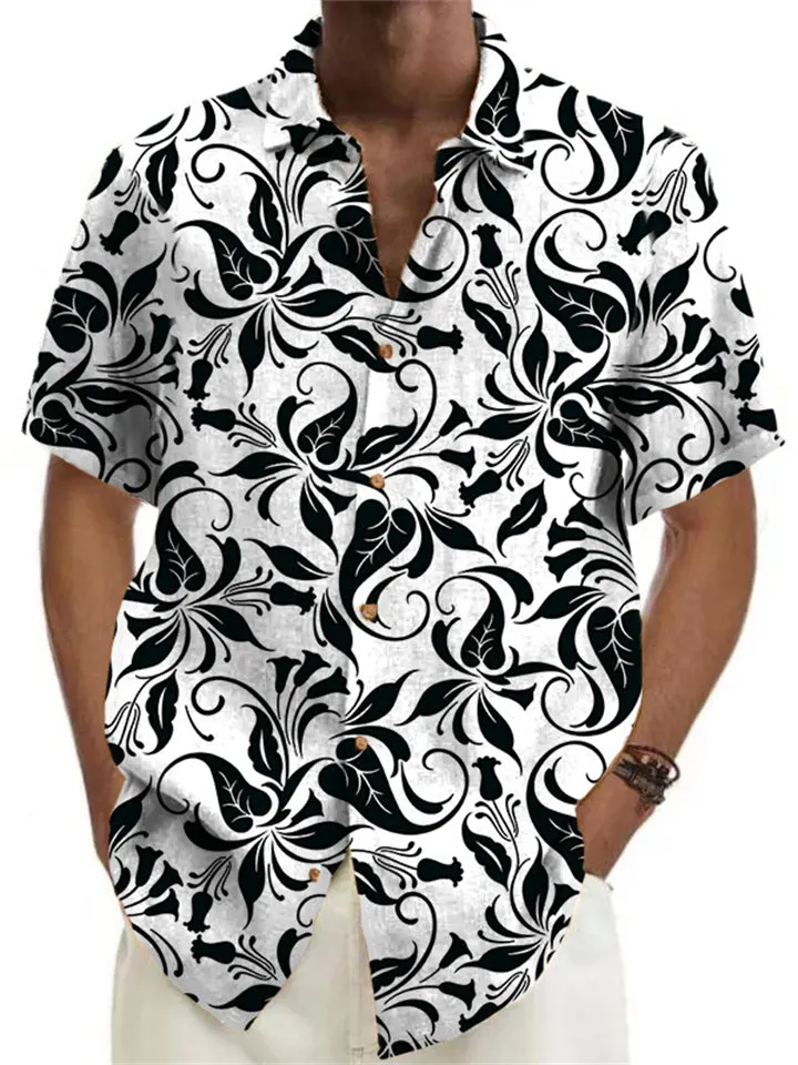Men's Sun Beach Wear Lapel Short Sleeve Printed Hawaiian Shirt