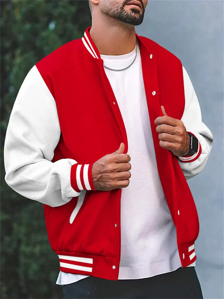 Men's Trendy Stand Collar Button Up Splicing Baseball Jacket