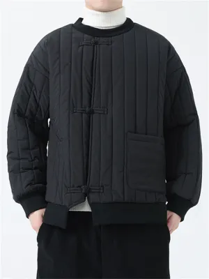 Men's Vintage Round Neck Long Sleeve Striped Cotton Coat