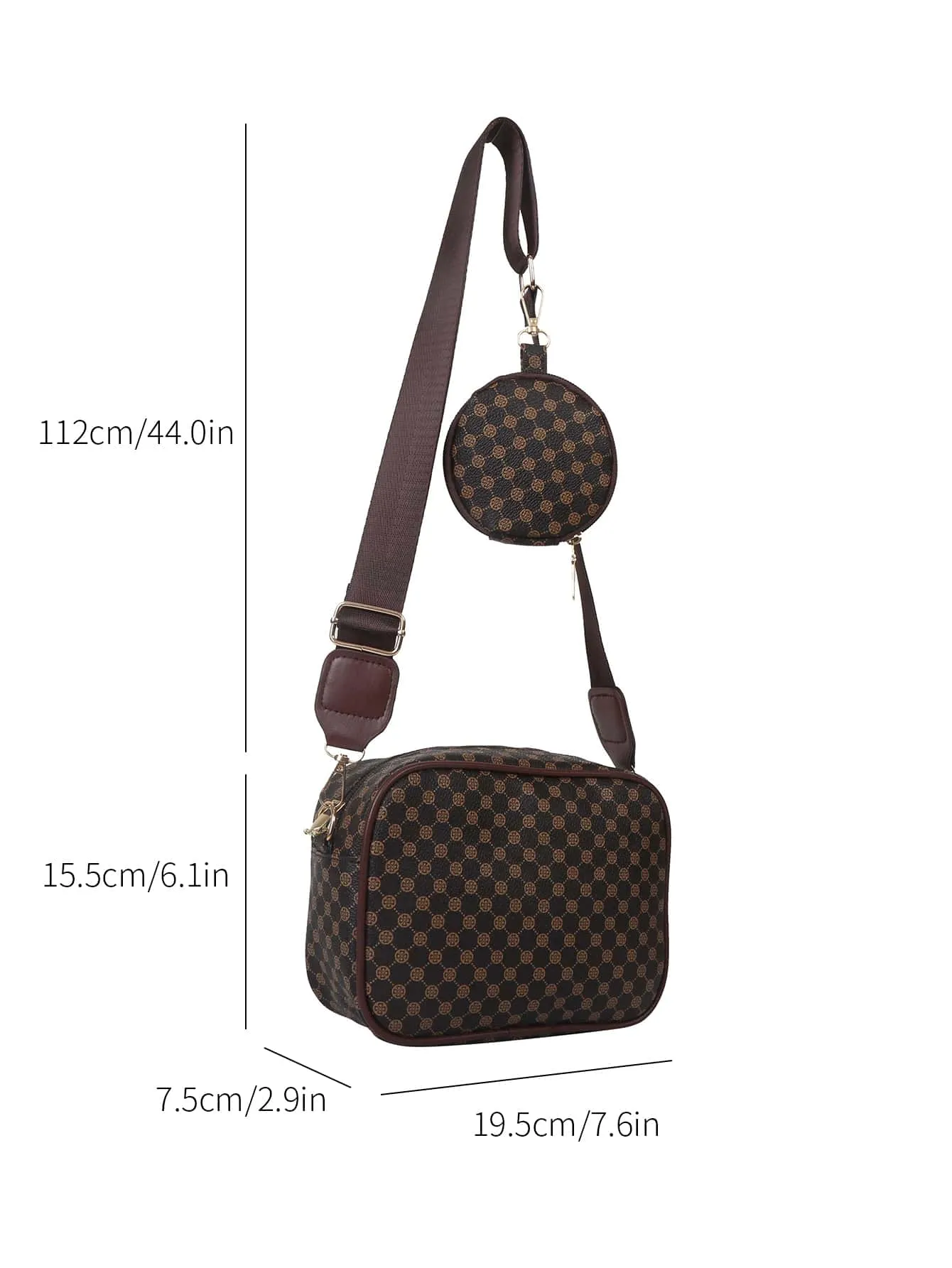 Mini Geometric Pattern Square Bag With Coin Purse - Coffee Brown