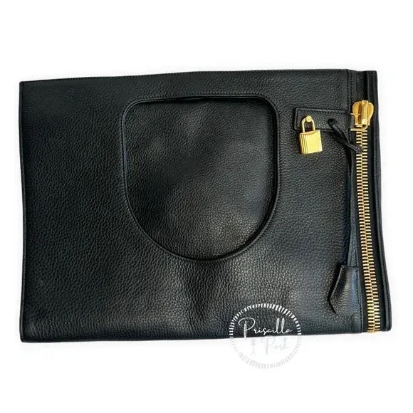 NEW Tom Ford Large ALIX Leather Padlock & Zip Clutch Shoulder Bag