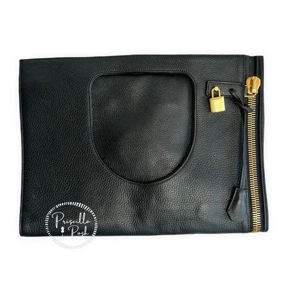 NEW Tom Ford Large ALIX Leather Padlock & Zip Clutch Shoulder Bag