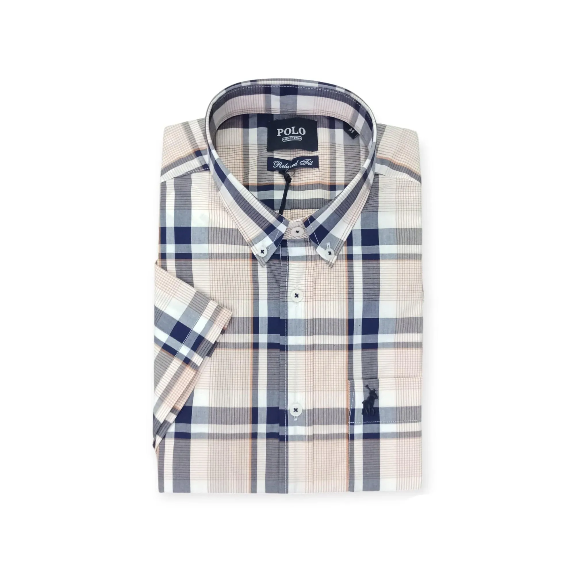 Polo Men's Short Sleeve Bold Check Shirt Orange