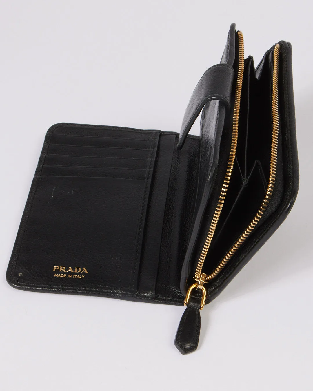 Prada Black Leather Compact Wallet