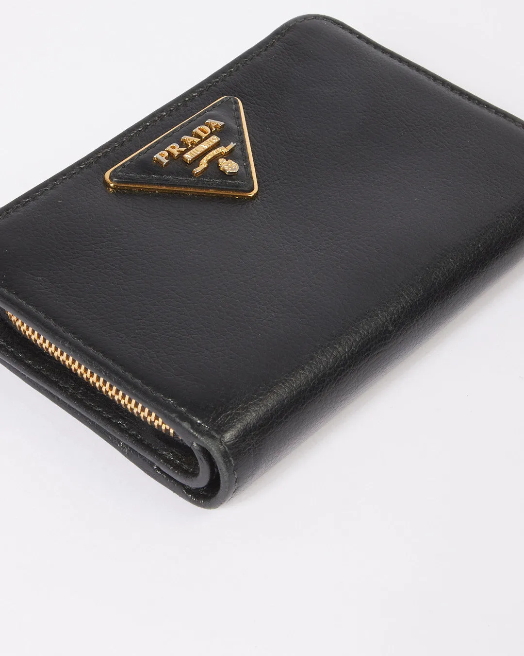 Prada Black Leather Compact Wallet