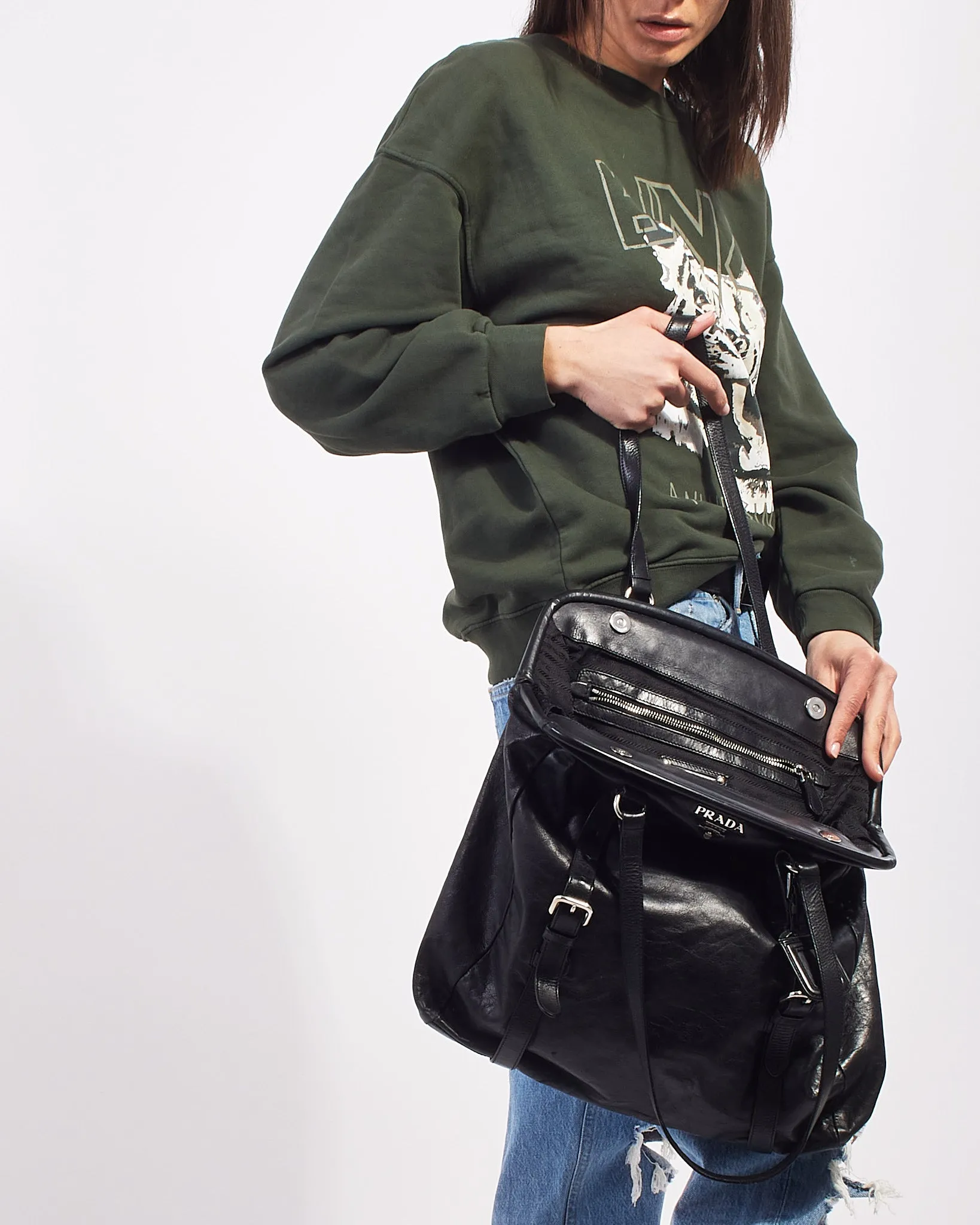 Prada Black Leather Large Doctor Bag