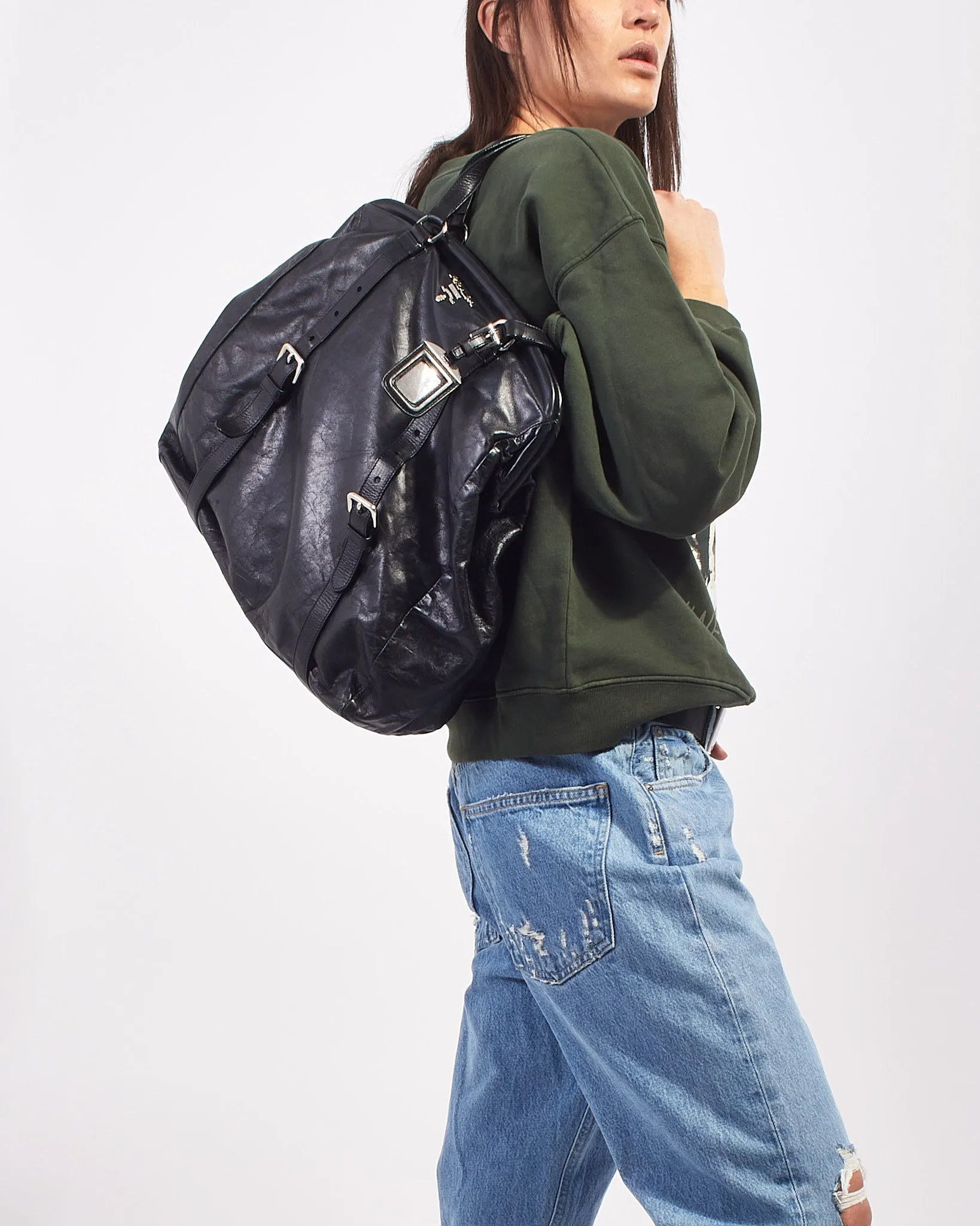 Prada Black Leather Large Doctor Bag