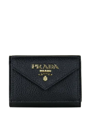 Prada Black/Red Leather Vitello Move Compact Wallet