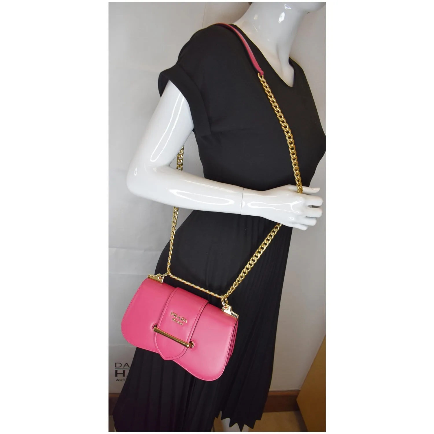 PRADA City Sidonie Small Leather Crossbody Bag Magenta