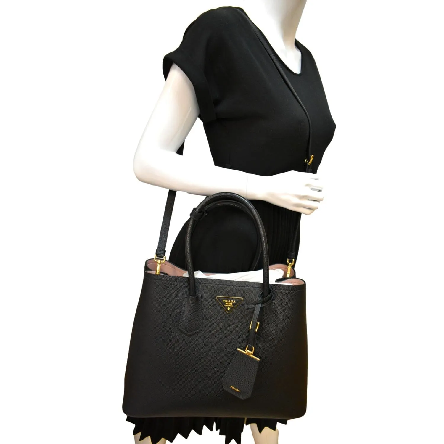 PRADA Medium Double Saffiano Leather Crossbody Bag Black