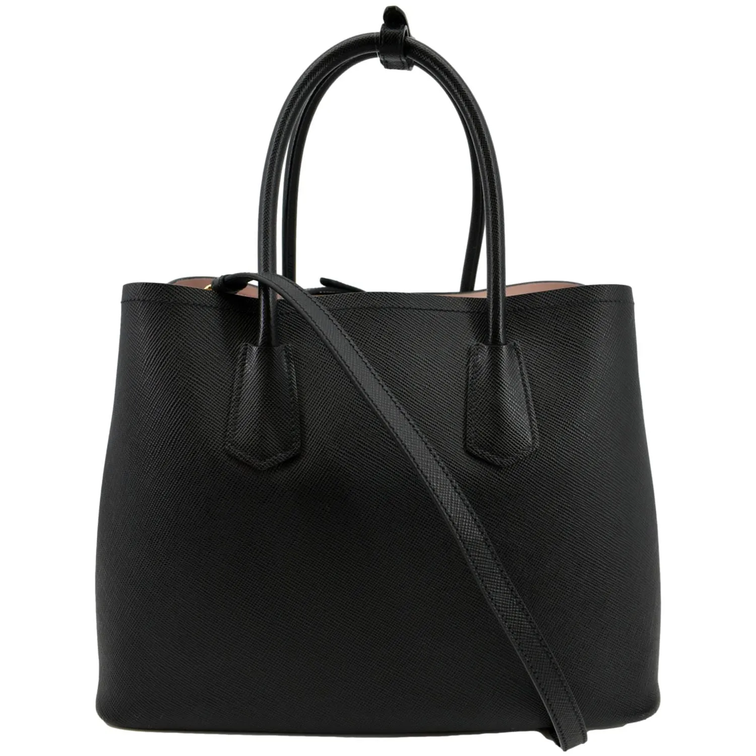 PRADA Medium Double Saffiano Leather Crossbody Bag Black