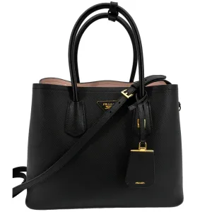 PRADA Medium Double Saffiano Leather Crossbody Bag Black