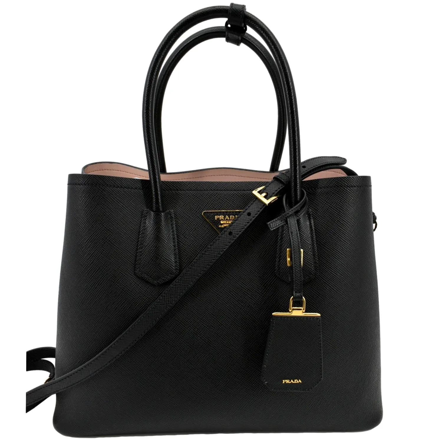 PRADA Medium Double Saffiano Leather Crossbody Bag Black