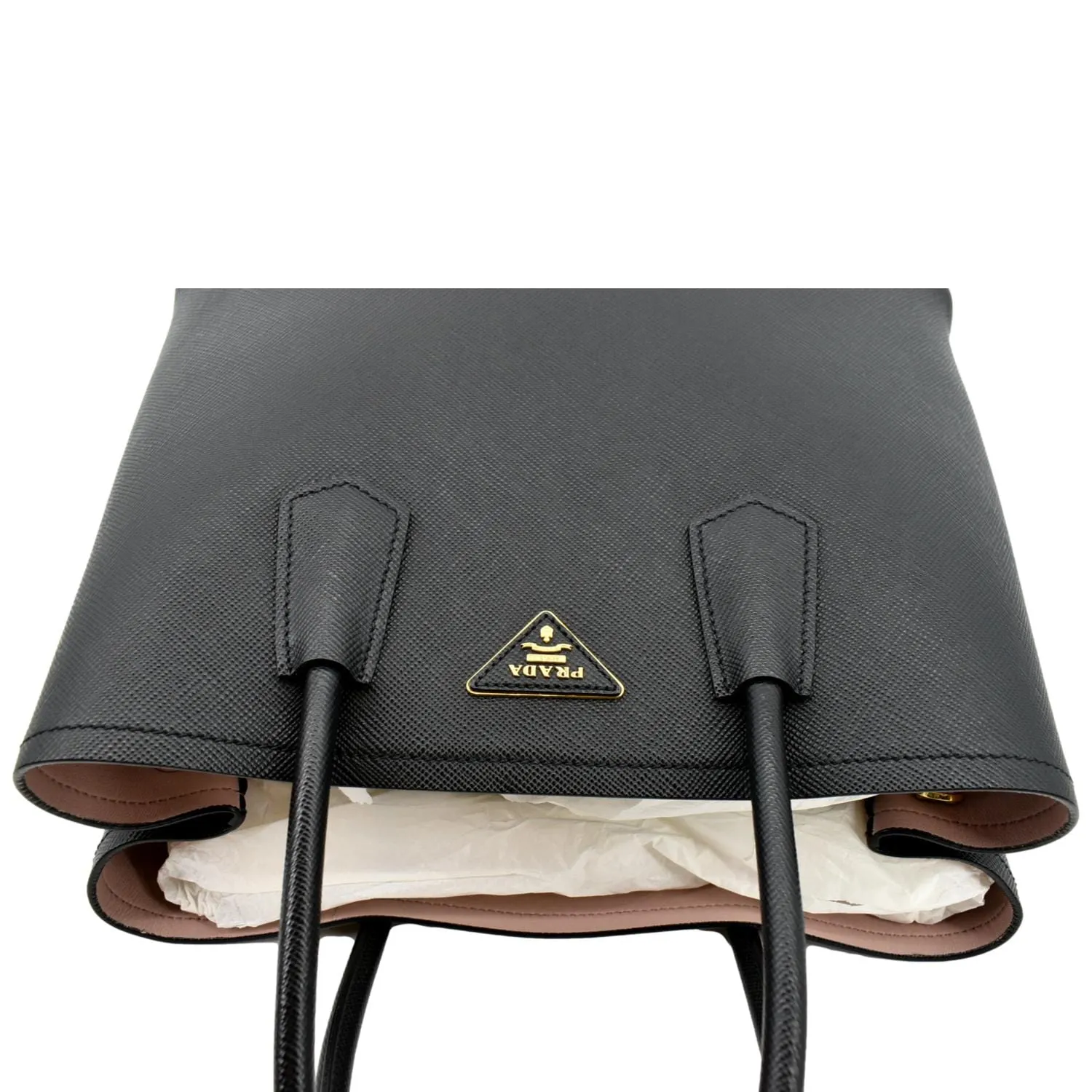 PRADA Medium Double Saffiano Leather Crossbody Bag Black