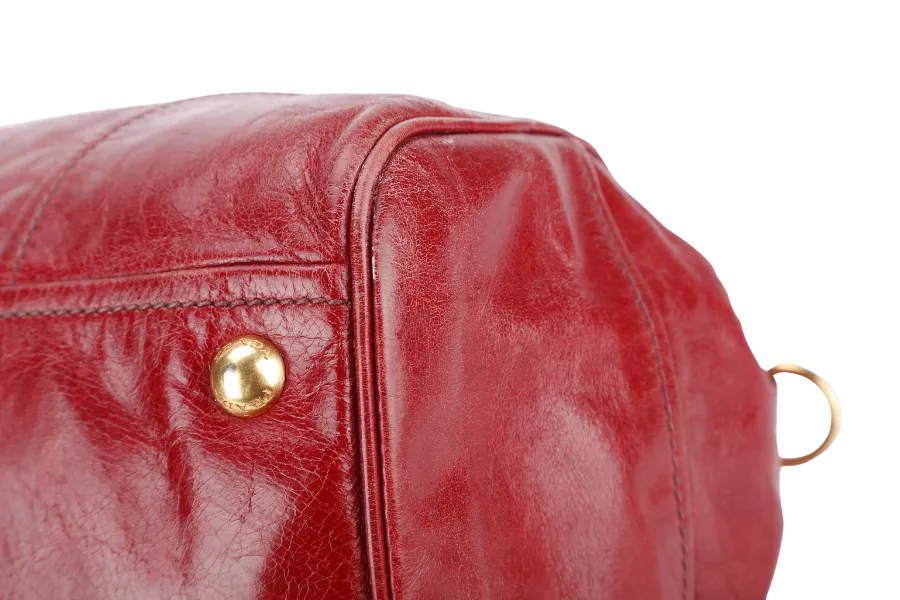 PRADA RUBINO VITELLO SHINE LEATHER SHOPPING TOTE BAG BN2533 GOLD HARDWARE WITH STRAPS