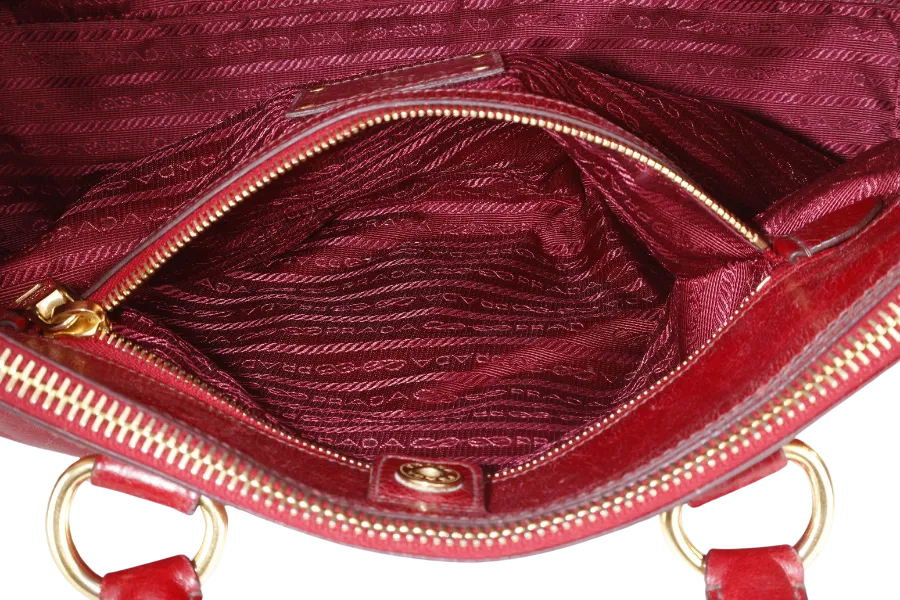 PRADA RUBINO VITELLO SHINE LEATHER SHOPPING TOTE BAG BN2533 GOLD HARDWARE WITH STRAPS