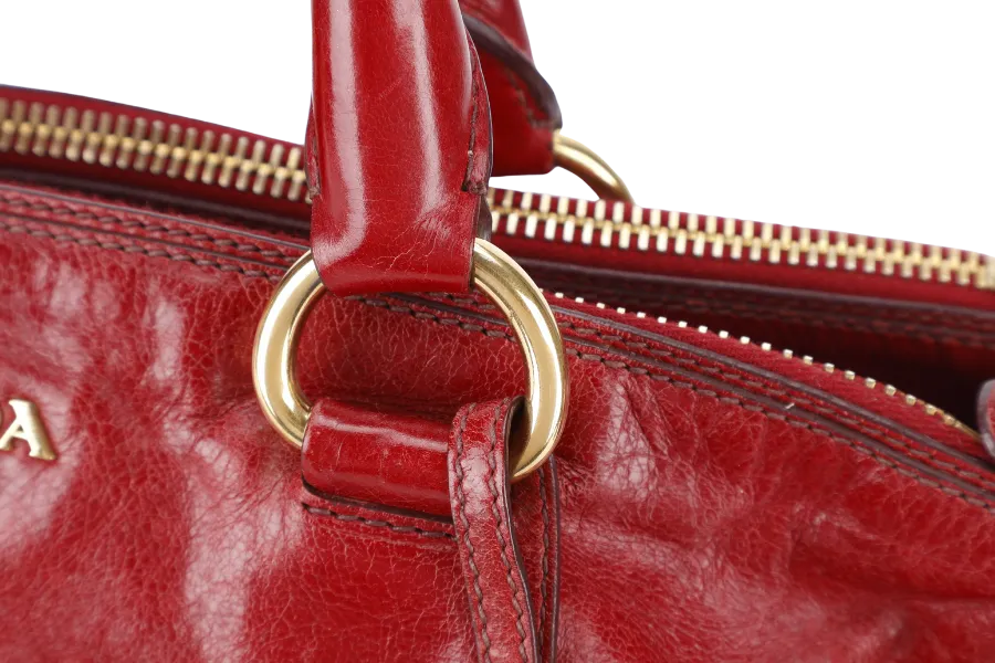 PRADA RUBINO VITELLO SHINE LEATHER SHOPPING TOTE BAG BN2533 GOLD HARDWARE WITH STRAPS