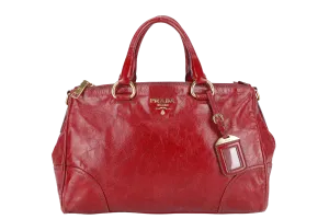 PRADA RUBINO VITELLO SHINE LEATHER SHOPPING TOTE BAG BN2533 GOLD HARDWARE WITH STRAPS