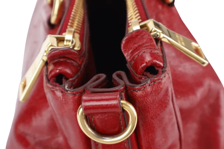 PRADA RUBINO VITELLO SHINE LEATHER SHOPPING TOTE BAG BN2533 GOLD HARDWARE WITH STRAPS