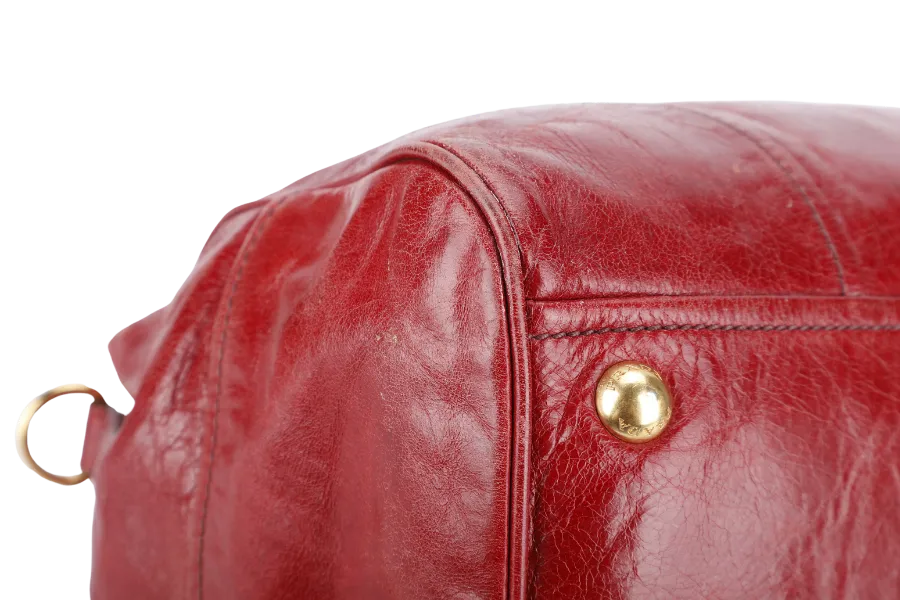 PRADA RUBINO VITELLO SHINE LEATHER SHOPPING TOTE BAG BN2533 GOLD HARDWARE WITH STRAPS