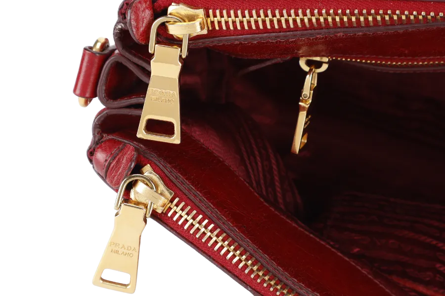 PRADA RUBINO VITELLO SHINE LEATHER SHOPPING TOTE BAG BN2533 GOLD HARDWARE WITH STRAPS