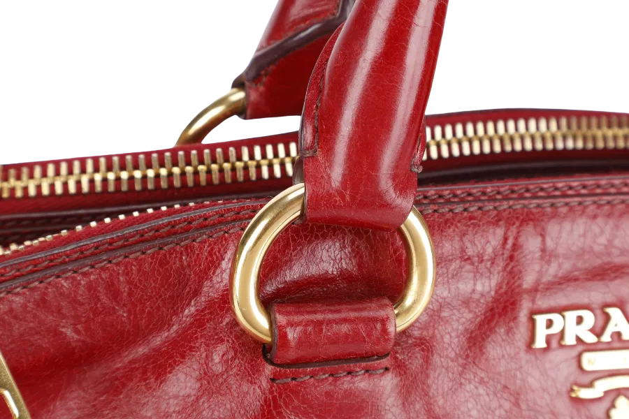 PRADA RUBINO VITELLO SHINE LEATHER SHOPPING TOTE BAG BN2533 GOLD HARDWARE WITH STRAPS
