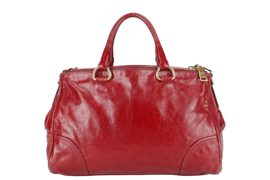 PRADA RUBINO VITELLO SHINE LEATHER SHOPPING TOTE BAG BN2533 GOLD HARDWARE WITH STRAPS