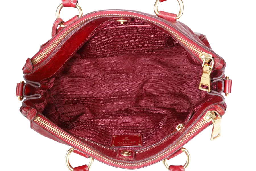 PRADA RUBINO VITELLO SHINE LEATHER SHOPPING TOTE BAG BN2533 GOLD HARDWARE WITH STRAPS