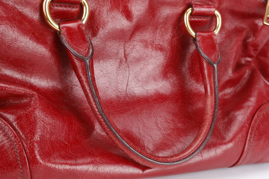 PRADA RUBINO VITELLO SHINE LEATHER SHOPPING TOTE BAG BN2533 GOLD HARDWARE WITH STRAPS