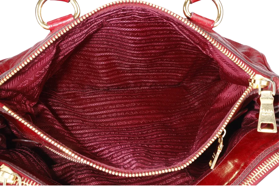 PRADA RUBINO VITELLO SHINE LEATHER SHOPPING TOTE BAG BN2533 GOLD HARDWARE WITH STRAPS