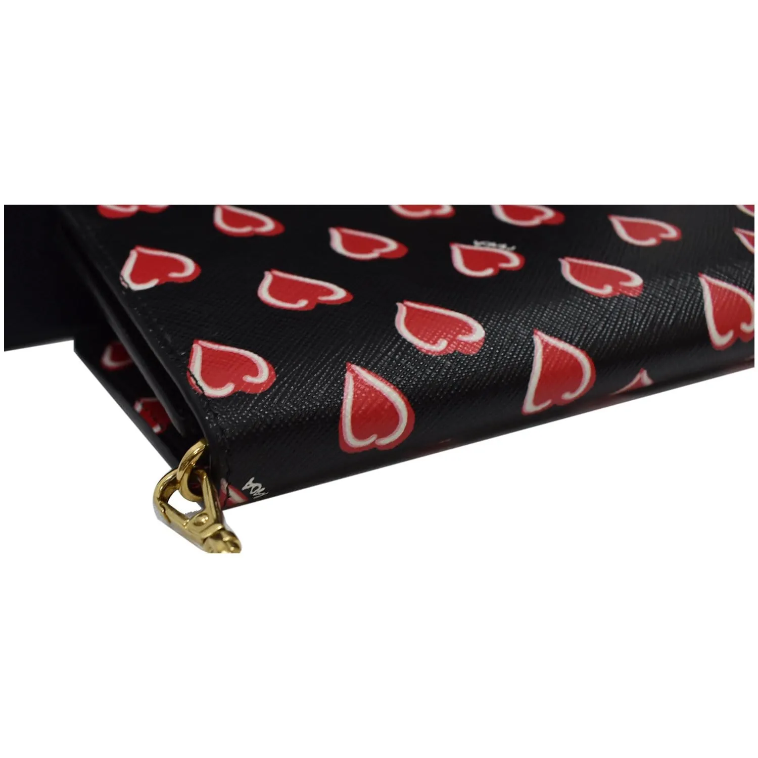 PRADA Saffiano Heart Print Long Leather Wallet on Chain Crossbody Bag Black
