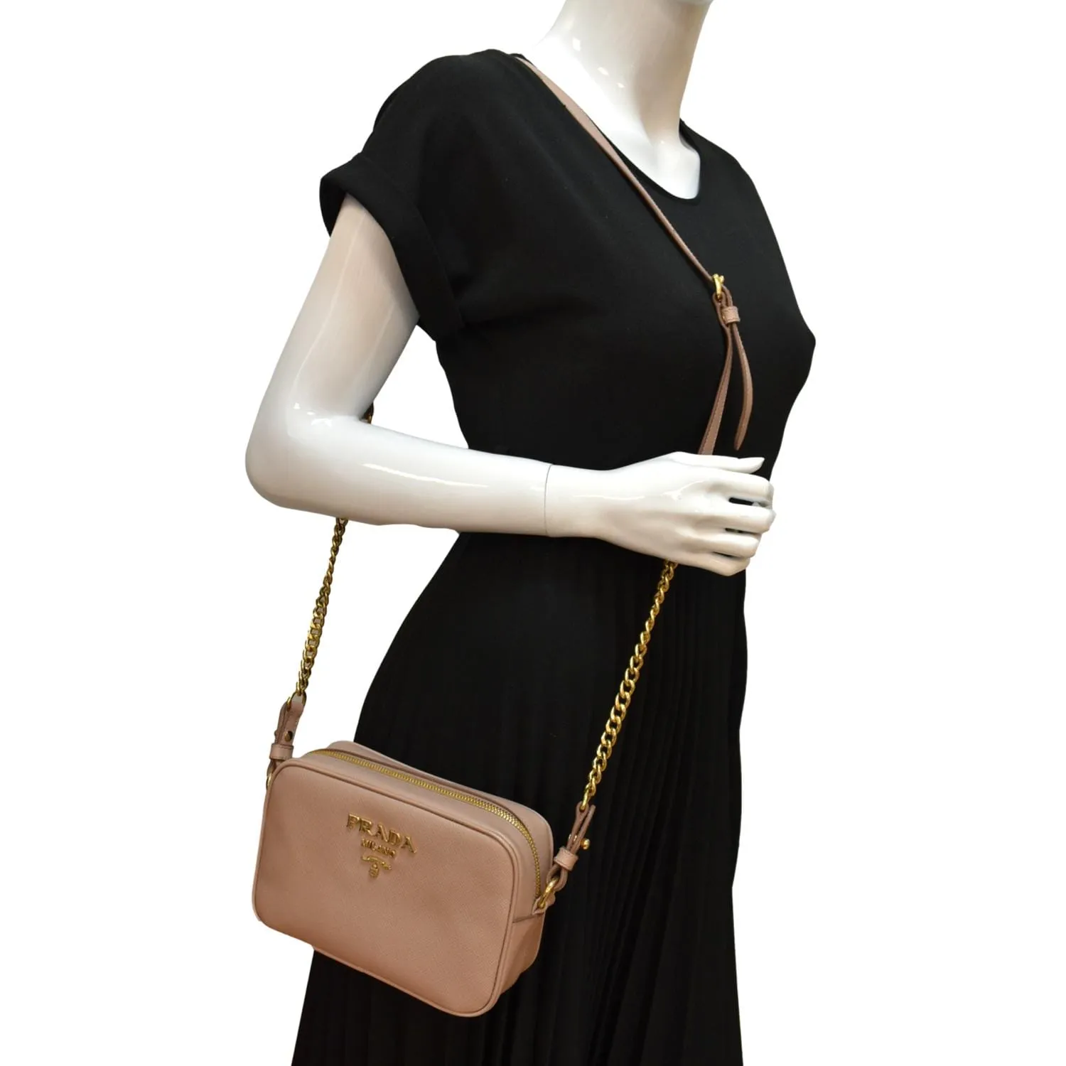 PRADA Small Saffiano Leather Camera Crossbody Bag Pink